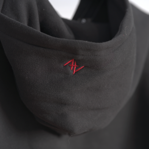 Black Hoodie With Red Attain Symbols