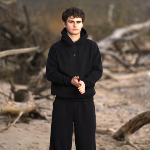 Black Hoodie With Red Attain Symbols